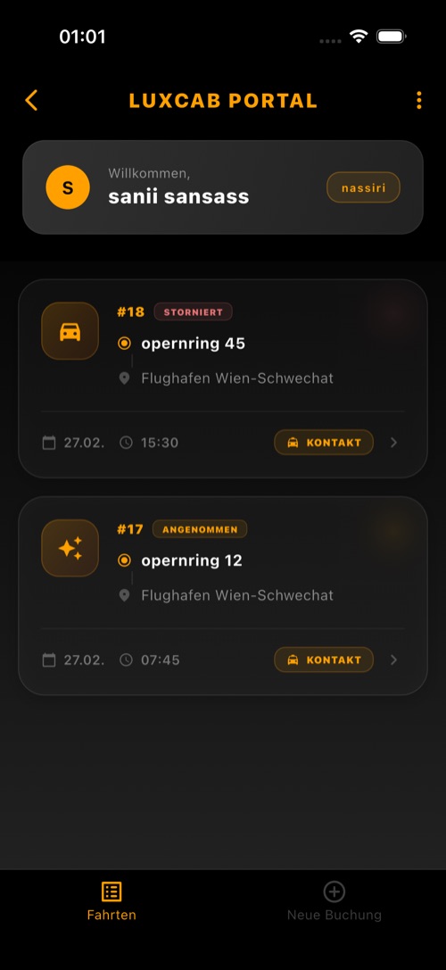 LuxCab App – Auftragsannahme